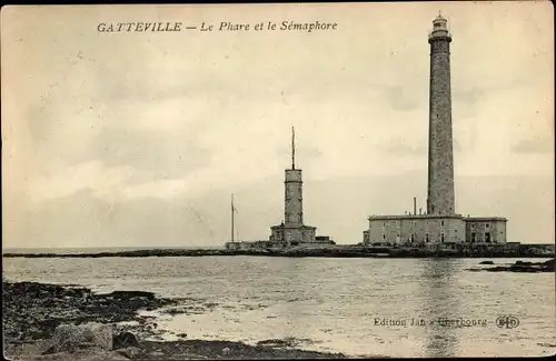 Ak Gatteville Manche, Le Phare et le Semaphore, Leuchtturm