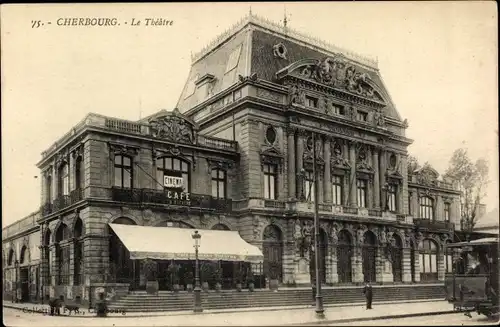 Ak Cherbourg Manche, Le Theatre, Cinema, Cafe, Kino