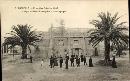 Ak Marseille Bouches du Rhône, Exposition Coloniale 1906, AOF, Cinematographe