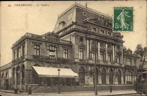 Ak Cherbourg Manche, Le Theatre, Cinema, Cafe, Kino