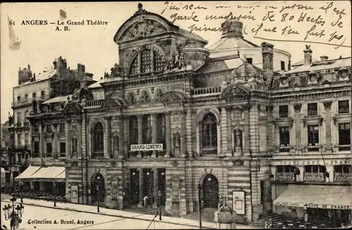 Ak Angers Maine et Loire, Le Grand Theatre, Cinema, Kino, Grand Cafe de France