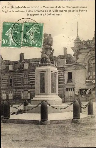 Ak Sainte Menehould Marne, Monument de la Reconnaissance