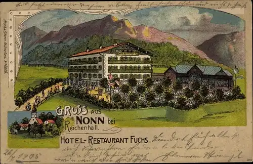 Litho Nonn Bad Reichenhall in Oberbayern, Hotel Restaurant Fuchs