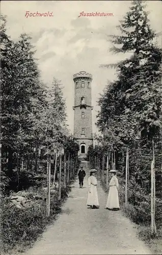 Ak Oybin in der Oberlausitz, Zittauer Gebirge, Hochwald, Aussichtsturm, Spaziergänger