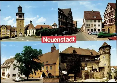 Ak Neuenstadt an der Linde Neuenstadt am Kocher, Stadtansichten, Turm, Häuser, Autos