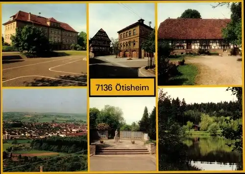 Ak Oetisheim Ötisheim im Enzkreis Württemberg, Grund- und Hauptschule, Rathaus, Denkmal