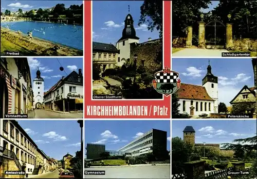 Ak Kirchheimbolanden in der Pfalz, Gymnasium, Vorstadtturm, Peterskirche, Grauer Turm