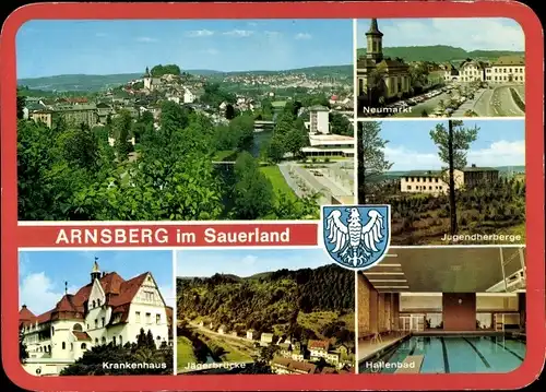 Ak Arnsberg im Sauerland Westfalen, Wappen, Neumarkt, Jugendherberge, Krankenhaus