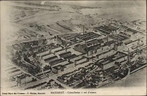 Ak Baccarat Meurthe et Moselle, Cristalleries a vol d'oiseau