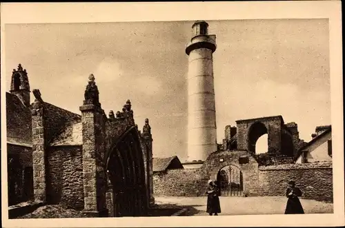 Ak Plougonvelin Finistère, Pointe de Saint Mathieu, Ruines, ancienne eglise, Leuchtturm