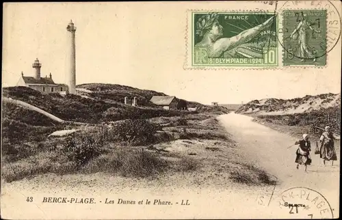 Ak Berck Plage Pas de Calais, Les Dunes et le Phare, Leuchtturm