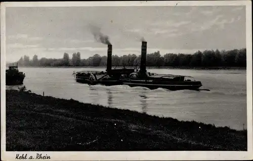 Ak Kehl am Rhein, Rheinpartie mit Dampfer
