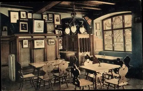 Ak Mürzzuschlag Steiermark, Hotel Post, Roseggerstübl, Innenansicht, Portraits von Peter Rosegger