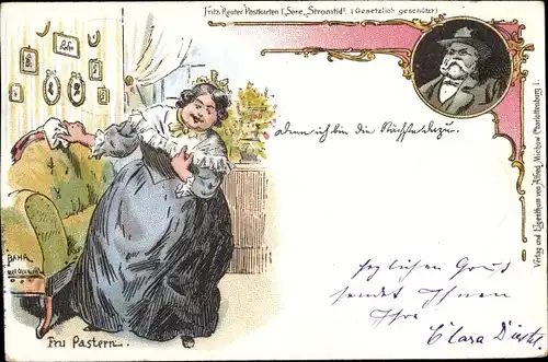 Litho Fritz Reuter Serie Stromtid, Fru Pastern, Portrait
