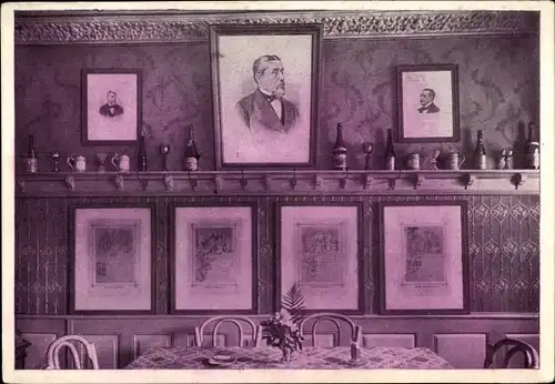 Ak Waldhorn ob der Bruck Heidelberg am Neckar, Hotel Scheffelhaus, Scheffelzimmer Engeren, Portrait