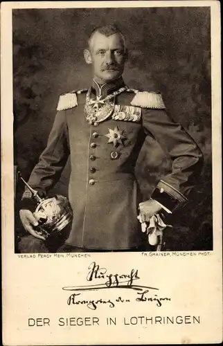 Ganzsachen Ak Kronprinz Rupprecht von Bayern, Sieger in Lothringen, Portrait in Uniform, PP 38 D1 09