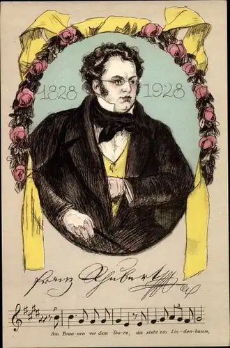 Ak Österr. Komponist Franz Schubert, Portrait, 10. Dt. Sängerbundesfest Wien 1928