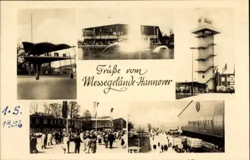 Ak Hannover, Messegelände, Aussichtsturm, Hallen