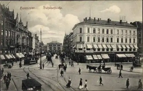 Ak Hannover, Bahnhofstraße, Hauptbahnhof, Geschäftshäuser, Straßenbahn