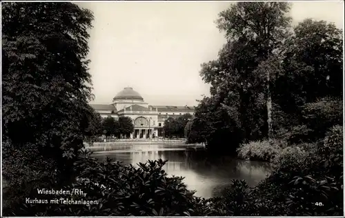 Ak Wiesbaden in Hessen, Kurhaus mit Teichanlagen