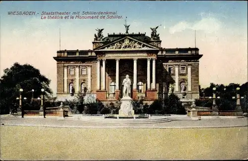 Ak Wiesbaden in Hessen, Staatstheater mit Schillerdenkmal