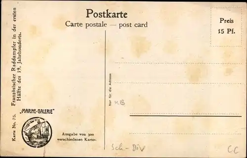 Ak Künstler Ak Rave, Chr., Marine Galerie Nr. 75, Französischer Raddampfer 19. Jh.