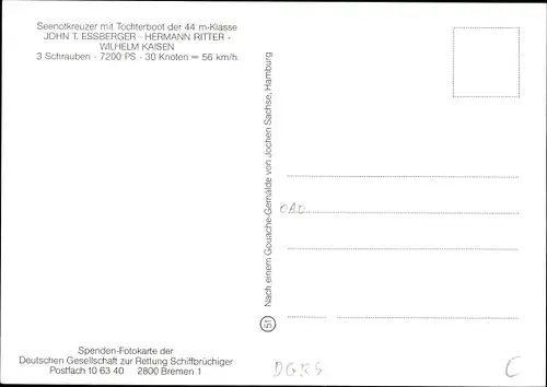 Künstler Ak Seenotkreuzer mit Tochterboot der 44m Klasse, John T. Essberger, DGzRS