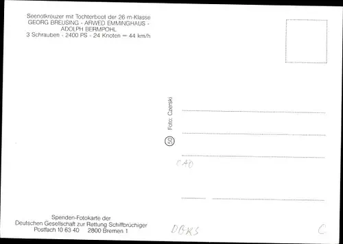 Ak Seenotkreuzer mit Tochterboot der 26m Klasse, Georg Breusing, Arwed Emminghaus, DGzRS