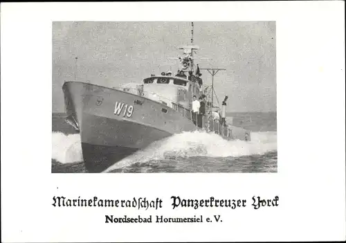 Foto Deutsches Kriegsschiff, W 19, Küstenwachboot, Marinekameradschaft Panzerkreuzer Yorck