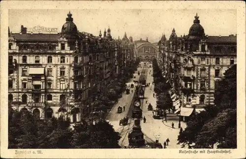 Ak Frankfurt am Main, Kaiserstraße, Hauptbahnhof, Straßenbahn