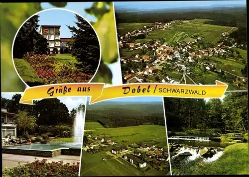 Ak Dobel im Schwarzwald, Gesamtansicht, Garten, Springbrunnen