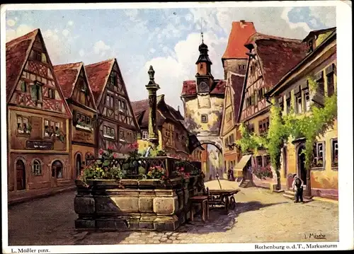 Künstler Ak Mößler, L., Rothenburg ob der Tauber Mittelfranken, Markusturm