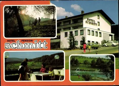 Ak Mönchberg im Spessart, Hotel Pension Schmitt, Freibad