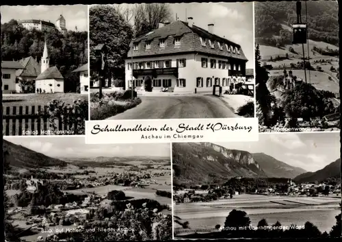 Ak Aschau im Chiemgau Oberbayern, Schullandheim der Stadt Würzburg, Ortsblick, Seilbahn