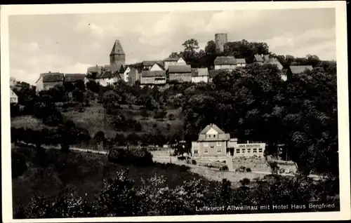 Ak Altweilnau Weilrod im Taunus, Blick auf den Ort, Hotel Haus Bergfried