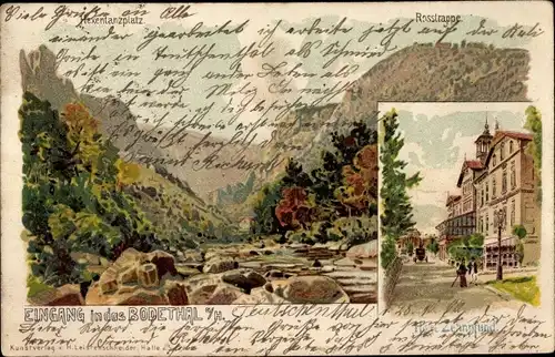 Litho Thale im Harz, Bodetal, Hexentanzplatz, Rosstrappe