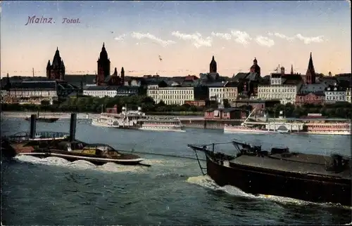 Ak Mainz am Rhein, Totalansicht, Dampfboot, Schiff