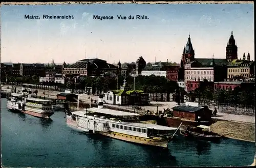 Ak Mainz am Rhein, Rheinansicht, Salondampfer