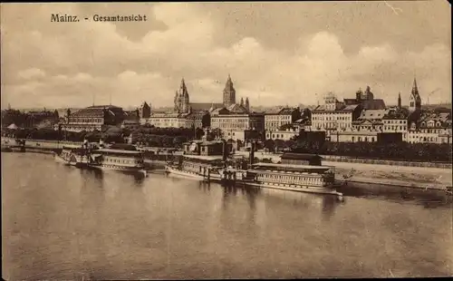 Ak Mainz am Rhein, Gesamtansicht, Salondampfer