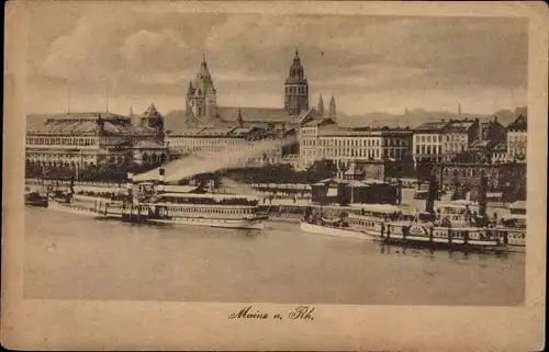 Ak Mainz am Rhein, Blick auf die Stadt, Salondampfer