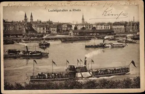 Ak Ludwigshafen am Rhein, Rheinansicht, Salondampfer