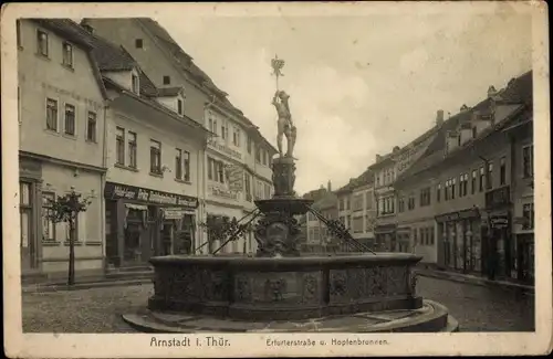 Ak Arnstadt in Thüringen, Erfurterstraße, Hopfenbrunnen