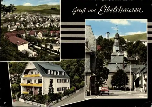 Ak Eibelshausen Eschenburg in Hessen, Pension, Teilansicht, Kirche