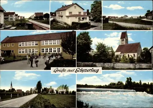 Ak Scheuring in Oberbayern, Kirche, Schule, Teilansichten, Bäckerei Richard Nebel
