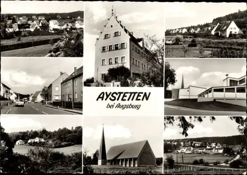 Ak Aystetten Ajstetten Kreis Augsburg, Teilansichten, Kirche, Straßenpartie