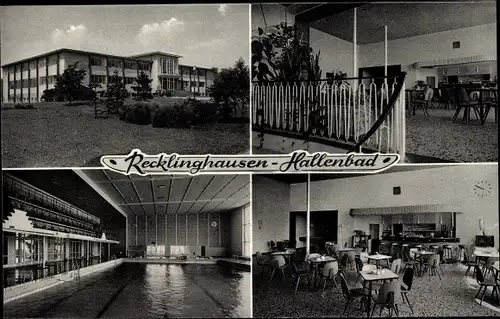 Ak Recklinghausen im Ruhrgebiet, Hallenbad, Schwimmbad, Cafe