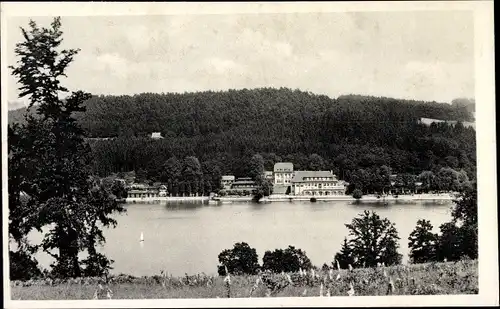 Ak Möhnesee in Westfalen, Blick auf den Ort, Talsperre