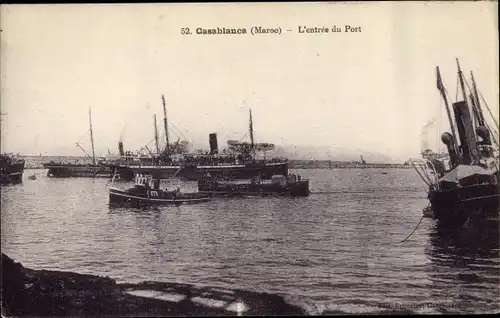 Ak Casablanca Marokko, L'Entree du Port, Dampfschiff, Dampfer