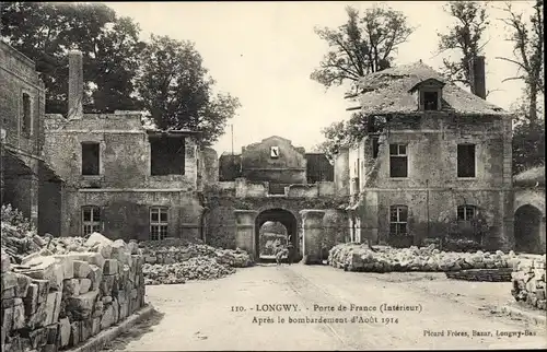 Ak Longwy Meurthe et Moselle, Porte de France, Apres le bombardement 1914