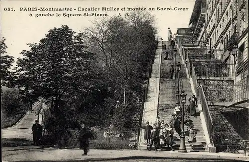 Ak Paris XVIII. Arrondissement Buttes-Montmartre, Escalier Muller et montee au Sacre Coeur